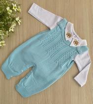 Saída de Maternidade Menino Jardineira Urso Tricot 2 Peças - Dinhos baby