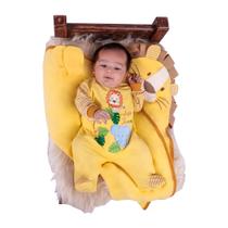 Saída de Maternidade Menino Luxo Leão Safari Amarelo 03 Peças