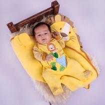 Saída de Maternidade Menino Luxo Leão Safari Amarelo 03 Peças