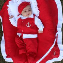 Saída de Maternidade Menino Marinheiro Vermelho 05 Peças
