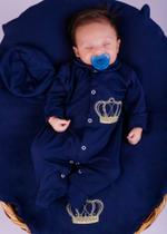 Saída de Maternidade Menino Marinho Coroa 04 peças Bordado