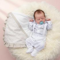 Saída de Maternidade Menino Richard Suspensório Branco com Cinza Saída de Maternidade Menino Richard Suspensório Branco com Cinza