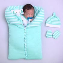 Saida de maternidade menino safari verde com porta bebe listrado Saida de maternidade menino safari verde com porta bebe listrado