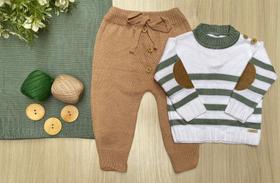 Saída de Maternidade Menino Tricot Verde Maré Manta Calça e Cardigã 3 Peças - Dinhos baby