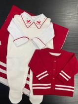 Saída de maternidade menino vermelha tricot 4 peças cavalinho Saída de maternidade menino vermelha tricot 4 peças cavalinho