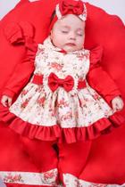 Saida de Maternidade Para Bebe Menina com Vestido Salmão Floral Pompom 05 peças