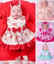 Saida de maternidade para bebê menina floral com vermelho 100% algodão completo