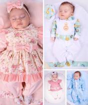 Saida de maternidade para bebê menina floral salmao 100% algodão completo luxo