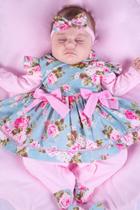 Saída de Maternidade Para Bebe Menina Rose Beatriz 04 peças Floral Azul Roupas Para Bebê