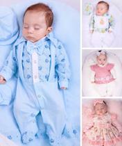 Saida de maternidade para bebê menino estampado azul bebe 100% algodão completo
