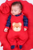 Saida de Maternidade Para Bebê Menino Urso Vermelho 04 peças Roupas Para Bebê - Pandora Baby Enxovais