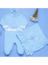Saída de maternidade para menina Olivia azul bebê com renda 100% algodão pronta entrega Saída de maternidade para menina Olivia azul bebê com renda 100% algodão pronta entrega