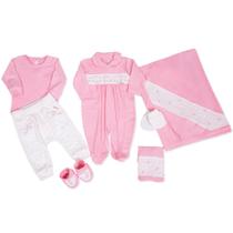 Saída de Maternidade Paraiso 7 Peças Malha Fio 30 Rosa Saída de Maternidade Paraiso 7 Peças Malha Fio 30 Rosa