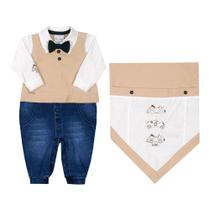 Saída de Maternidade Paraiso Malha Jacquard e Jeans Bege Saída de Maternidade Paraiso Malha Jacquard e Jeans Bege