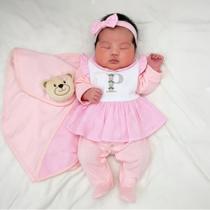 Saída de Maternidade Personalizada ROSA Para Bebê Kit 05 Peças com Manta Naninha