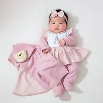 Saída de Maternidade Personalizada ROSÊ Para Bebê Kit 05 Peças com Manta Naninha