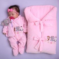 Saída de Maternidade Plush Menina Elegance Safari Rosa com Porta Bebê