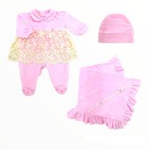 Saída De Maternidade Renda Luxo Plush Otolina My Baby Rosa P