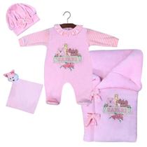 Saída de Maternidade Safari Rosa Plush 4 Peças