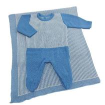 Saída De Maternidade Tricot 02 Peças Pimpolho - Azul Listras Saída De Maternidade Tricot 02 Peças Pimpolho - Azul Listras