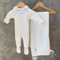 Saída de Maternidade Tricot: Macacão c/ Body + Manta - Off White
