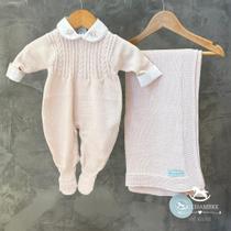 Saída de Maternidade Tricot: Macacão + Manta - Rosa