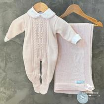 Saída de Maternidade Tricot: Macacão + Manta - Rosa