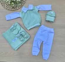 Saída de Maternidade Tricot Verde Menta Sanches menino 7 Peças Saída de Maternidade Tricot Verde Menta Sanches menino 7 Peças