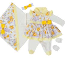 Saída de Maternidade Yasmin Floral Amarela 05 Peças