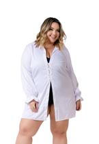 Saída De Praia Aberta Camisão Chemise Com Botões Plus Size