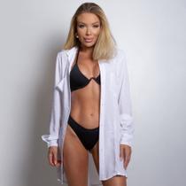 Saída De Praia Branca Camisa Longa Camisão Chemise Feminina Com Botão