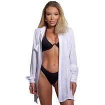 Saída De Praia Branca Camisa Manga Longa Camisão Chemise Moda Praia Verão