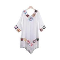 Saída De Praia Branca De Crochê Com Franjas Para Mulheres, Vestido De Praia Sexy Vazado, Túnica De Saída De Praia Branca De Crochê Com Franjas Para Mulheres, Vestido De Praia Sexy Vazado, Túnica De