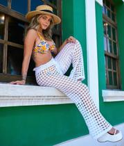 Saída De Praia Calça Em Tricot Crochê Rendão Cores Verão