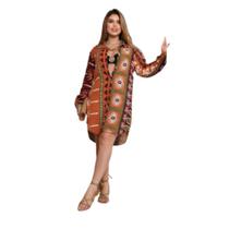 Saída De Praia Camisa Com Botões De Madeira Manga Longa