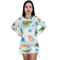 Saída de praia camisão blogueira franzido manga longa