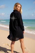 Saida de Praia Camisão Chemise Estampado Camisa Alongada Vestido Botão Moda Verão Praia