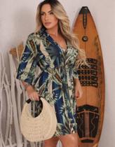 Saída De Praia Camisão Feminino Verão Elegante Estampada