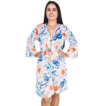 Saída De Praia Chemise Curta Com Cinto Ajustável Mangas 3/4