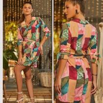 Saida de praia chemise estampada sol e agua