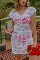 Saída De Praia Curta Fenda Acinturada Verão Tricot Moda