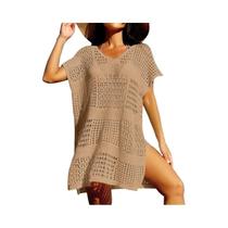 Saída De Praia Feminina Com Decote V Vazado, Solta, Casual, Para Férias De Verão, Com Proteção Solar