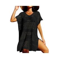 Saída De Praia Feminina Com Decote V Vazado, Solta, Casual, Para Férias De Verão, Com Proteção Solar
