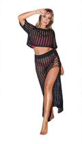 Saída de Praia Feminina Cropped e Saia Tricot Luxo