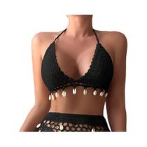 Saída De Praia Feminina Em Crochê Artesanal Com Borlas, Vazada E Com Amarração Em Corda, Sensual,