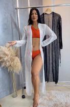 Saida de praia feminina longa na cor branca tamanho (M) Saida de praia feminina longa na cor branca tamanho (M)