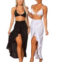 Saída de praia Feminina Pareô Luxo Longa Babado de amarrar