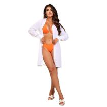 Saída De Praia Feminina Quimono Chemise Camisão Manga Longa Tendência Moda Verão