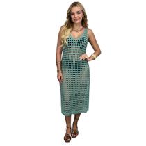 Saída De Praia Feminina Vestido Crochê Longo Estilosa Moda Verão