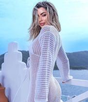Saída de Praia Feminino Manga Longa Tricot Verão Estilo Estilosa Transparente Blogueira